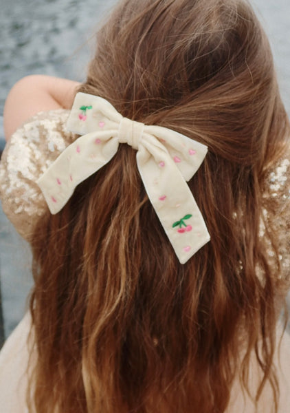Konges Sløjd - 髮夾 Velvet Bow Pearly Hair Clip (Pearled Ivory)