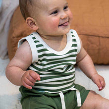 將圖片載入圖庫檢視器 Snuggle Hunny Kids - 有機棉背心 Organic Singlet (Olive Stripe)