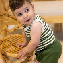 將圖片載入圖庫檢視器 Snuggle Hunny Kids - 有機棉背心 Organic Singlet (Olive Stripe)