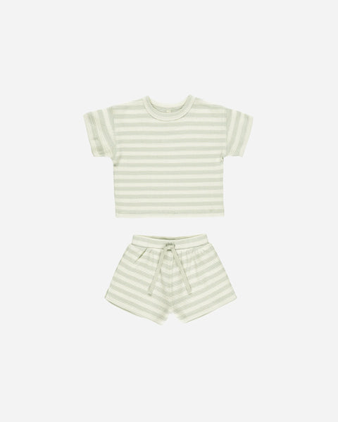 Quincy Mae - 短袖套裝 Waffle Tee + Short Set (Mint Stripe)