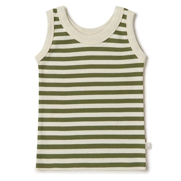 Snuggle Hunny Kids - 有機棉背心 Organic Singlet (Olive Stripe)