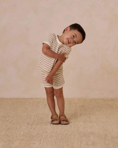 Quincy Mae - 短袖套裝 Waffle Shortie Set (Oat Stripe)