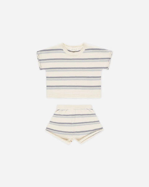 Quincy Mae - 短袖套裝 Relaxes Summer Knit Set (Blue Stripe)