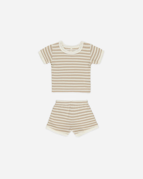 Quincy Mae - 短袖套裝 Waffle Shortie Set (Oat Stripe)