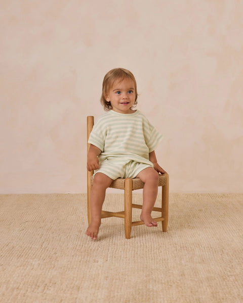 Quincy Mae - 短袖套裝 Waffle Tee + Short Set (Mint Stripe)