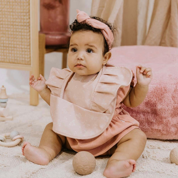 Snuggle Hunny Kids - 防水圍兜 Waterproof Bib (Dusty Rose Flower Frill)