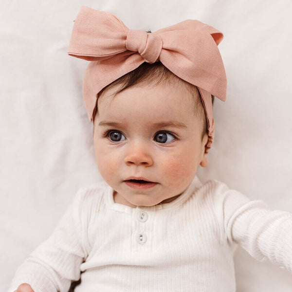 Snuggle Hunny Kids - 蝴蝶結髮帶 Rust Linen Bow Headband