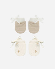 Load image into Gallery viewer, Quincy Mae - 有機棉手套 No Scratch Mittens (Doves / Latte Micro Stripe)
