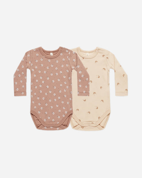 Quincy Mae - 長袖連身衣 Jersey Bodysuit 2 Pack (Rose Ditsy / Rainbows)