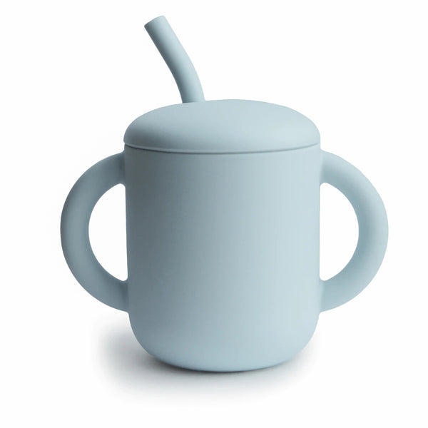 Mushie - Silicone Training Cup + Straw 學習飲管杯 (Powder Blue)