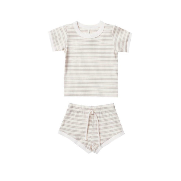 Quincy Mae - 短袖套裝 Ribbed Shortie Set (Silver Stripe)