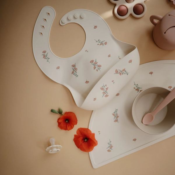 Mushie -  Silicone Baby Bib 矽膠圍兜 Pink Flowers