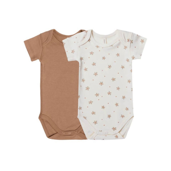 Quincy Mae - 短袖連身衣 Short Sleeve Bodysuit 2 Pack (Clay / Dotty Floral)