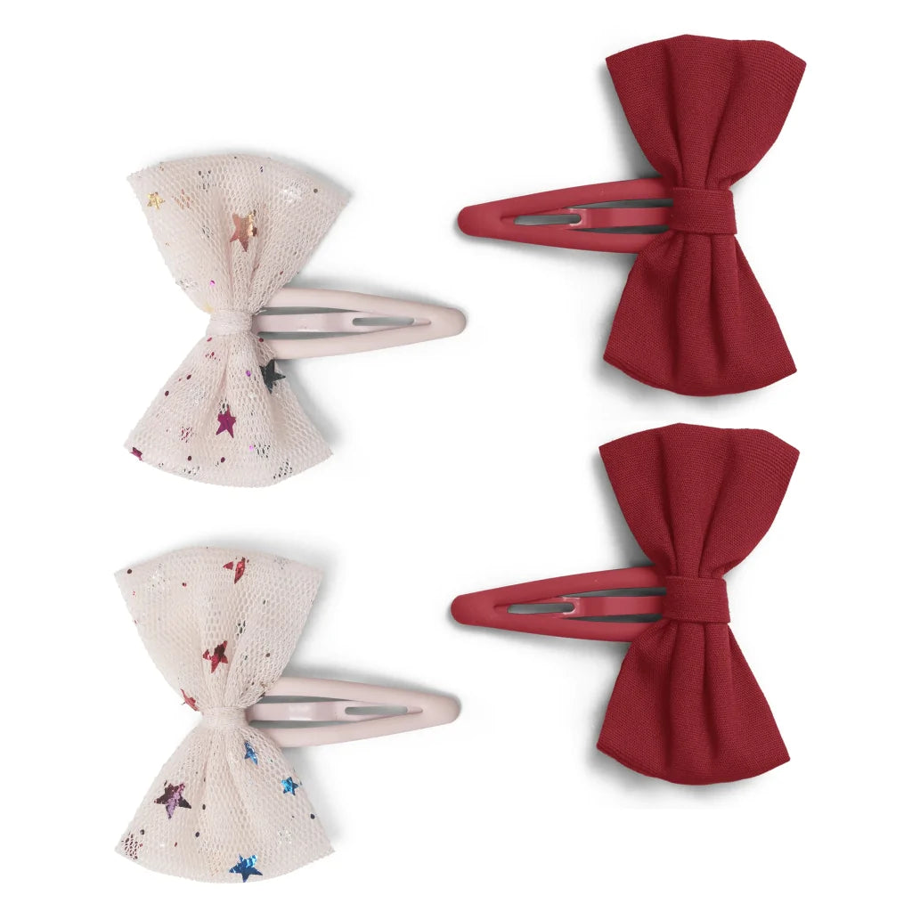 Konges Sløjd - 蝴蝶結髮夾 4-Pack Tulle Bowie Hair Clips (Star/Red)