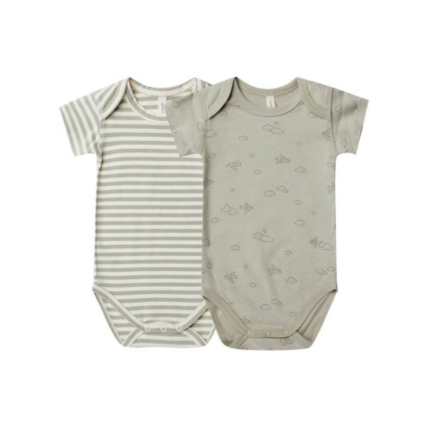 Quincy Mae - 短袖連身衣 Short Sleeve Bodysuit 2 Pack (Pistachio Stripe / Airplanes)